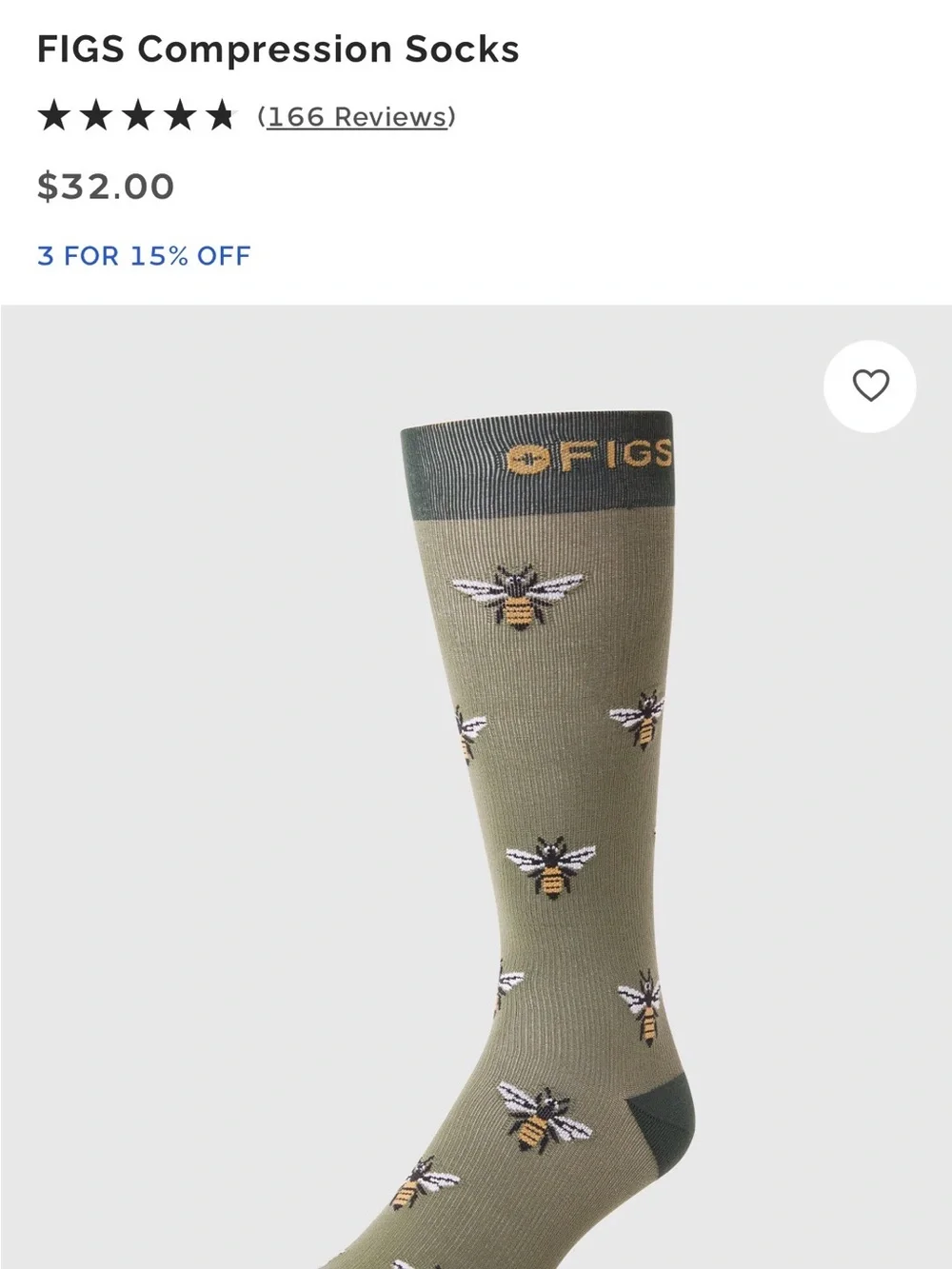 FIGS Busy Bee Honeybee  Moss Compression  Socks Size M, NWOT